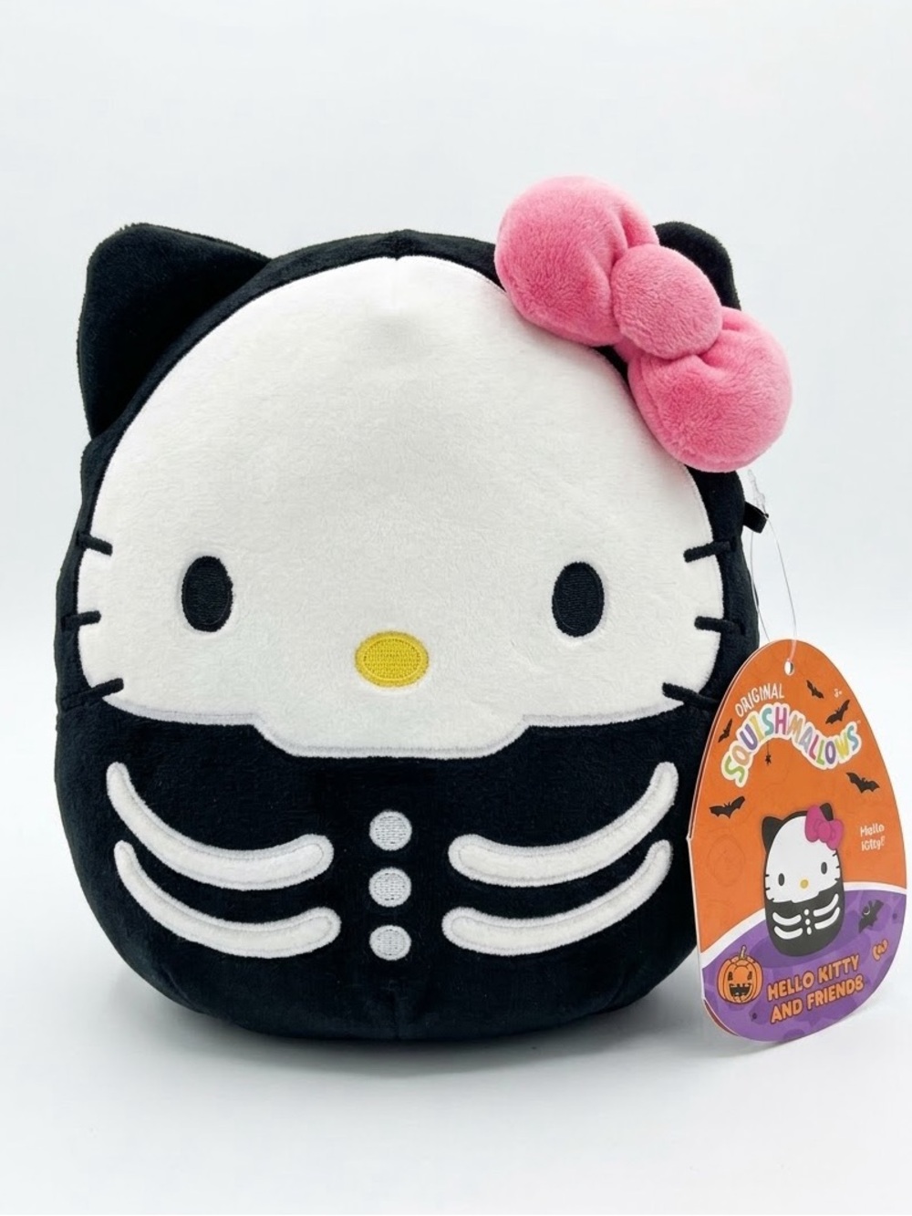 Hello Kitty Black & White Skeleton Plush Squishmallow-Style Toy